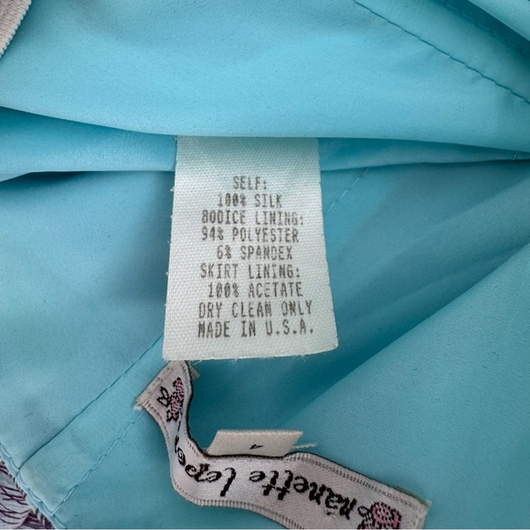 Nanette Lepore Peacock Print Shirred Strapless Silk Dress - Light Blue - Size 4 - Picture 7 of 7